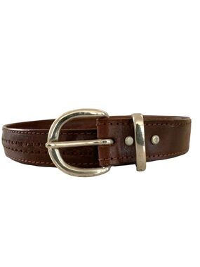 Men’s Classic Brown Leather Belt Brass Buckle Timeless Preppy Office Work Formal